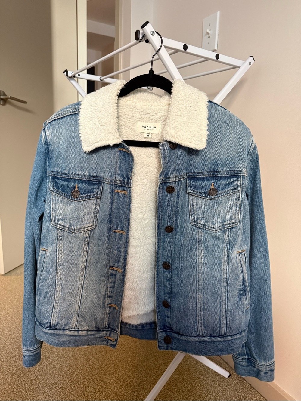 PacSun Light Blue Denim Jacket with Cream Sherpa Collar